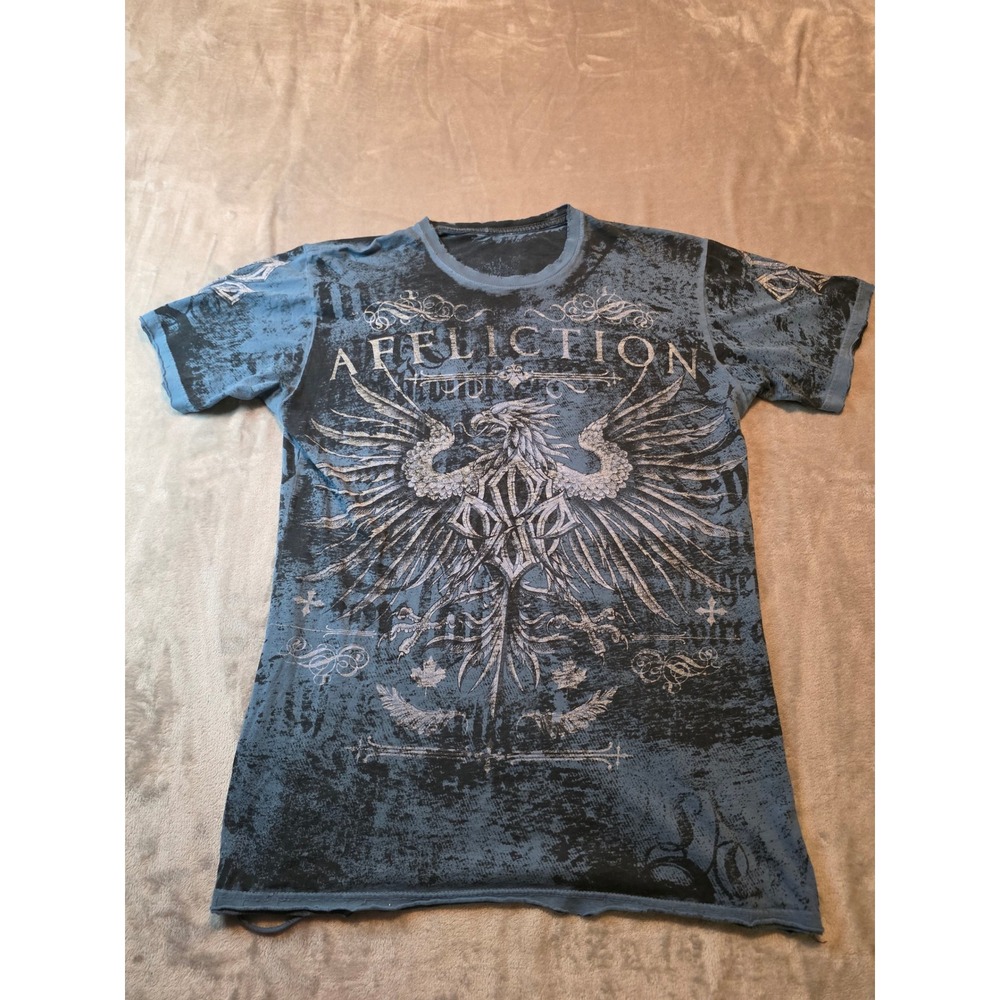 Affliction T-Shirt Mens Large Blue Georges St-Pierre GSP Graphic MMA Tee